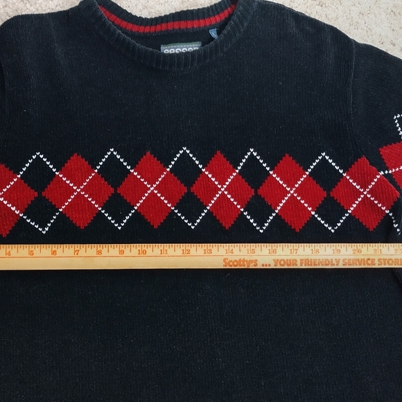 VTG Prefab Men Crew Neck Velveteen Sweater Size Lg Argyle Print Diamond - Picture 12 of 16